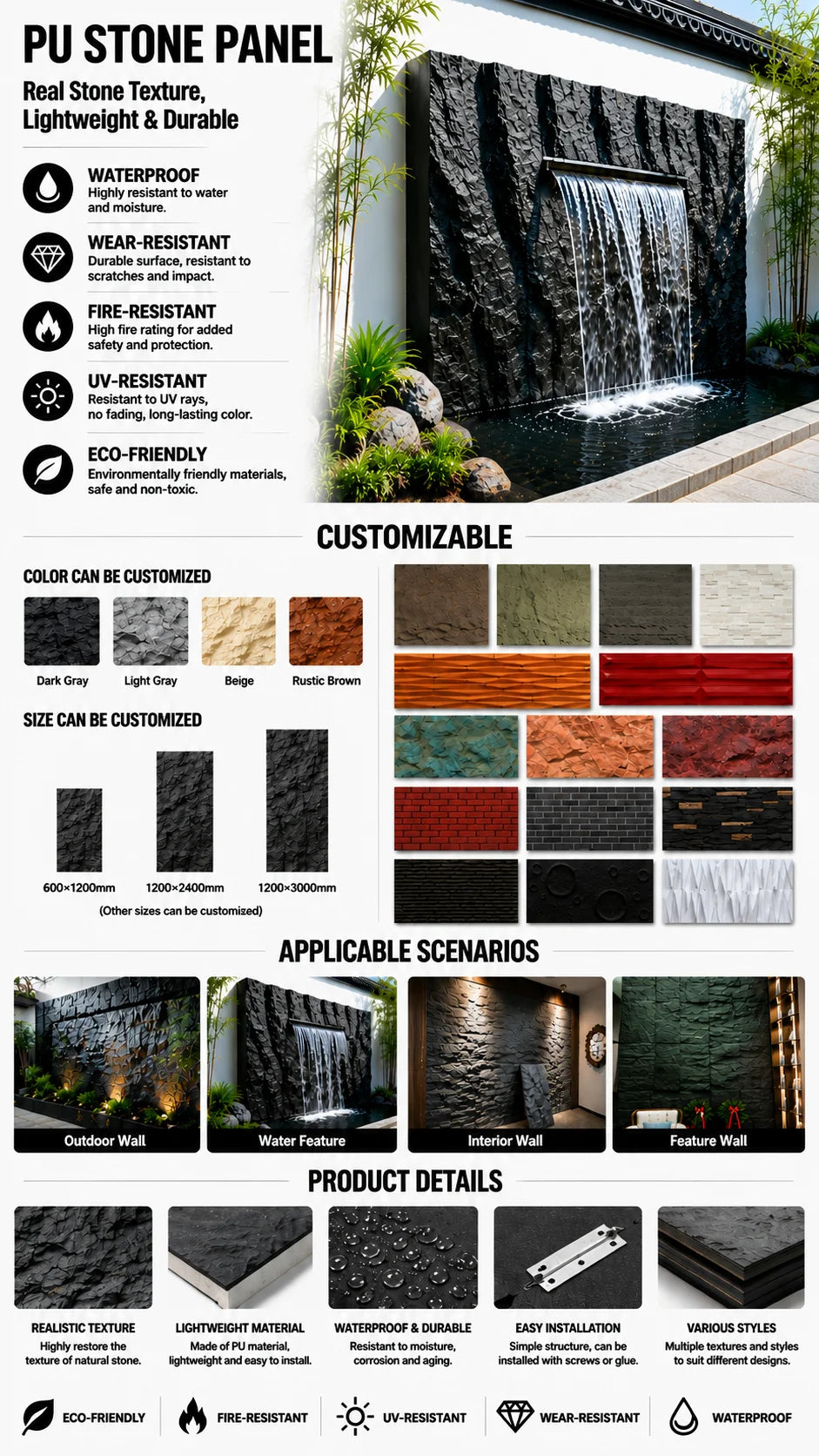LuxeClad™ 3D PU Faux Stone Facade Panels