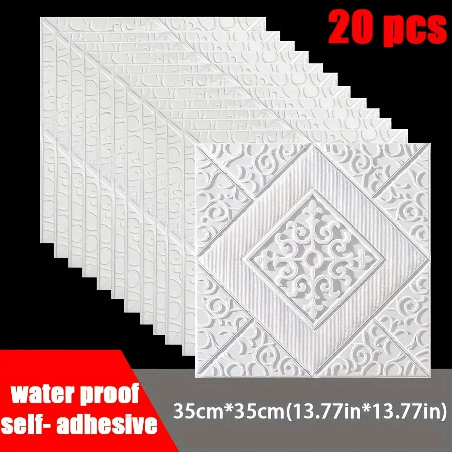 ApexDecor™ 3D Self-Adhesive Foam Ceiling Tiles (20 Pcs)